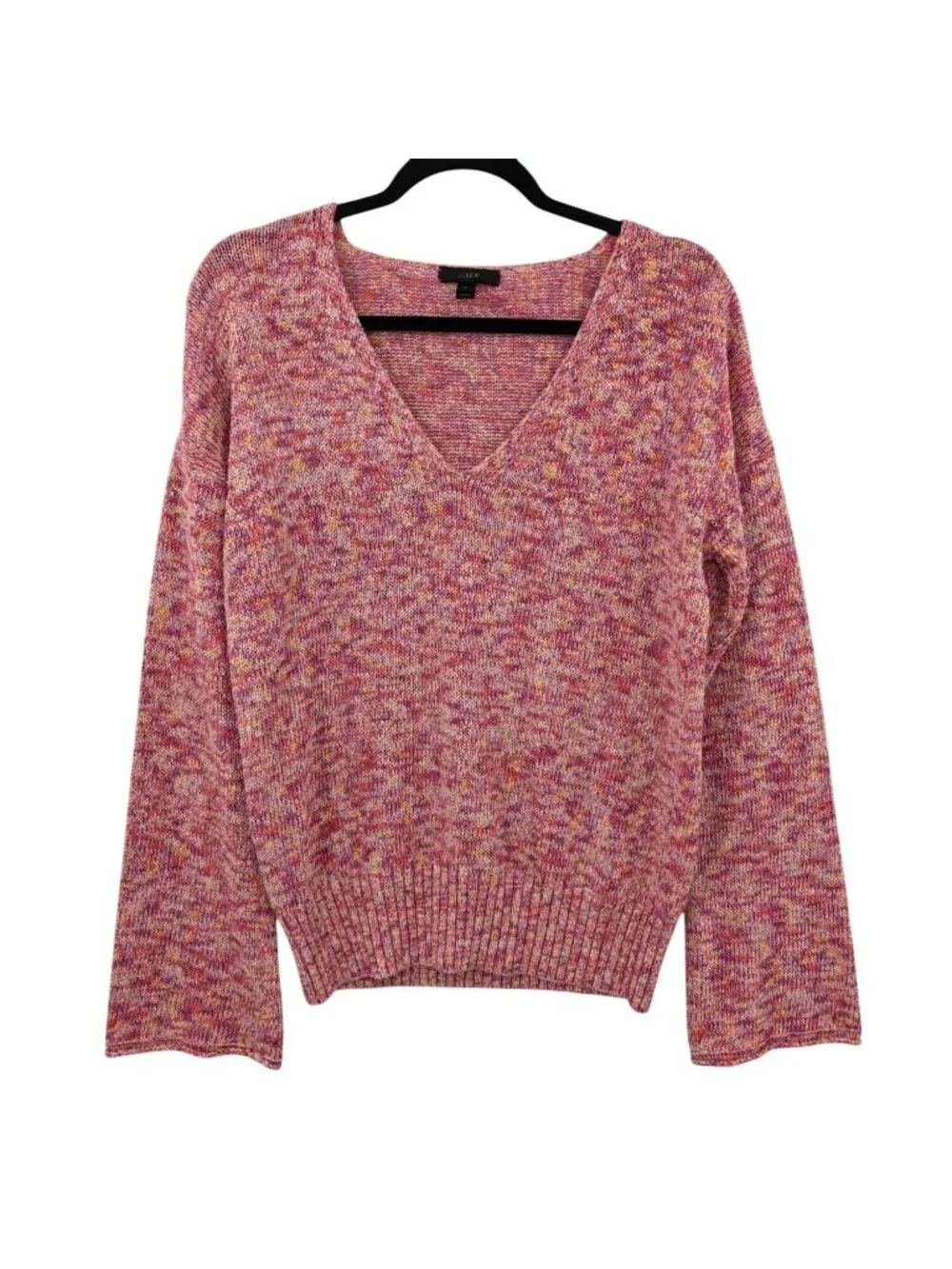J Crew Marble Knit Sweater V Neck Pullover Bell Sleeve Cottage Casual Y2K Medium
